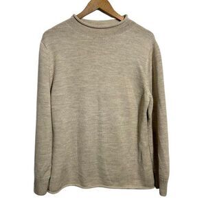 Guide Boat Co Womens Merino Wool Sweater L Beige Oatmeal Roll Collar Long Sleeve